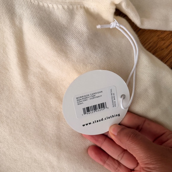 STAUD Cream Long Sleeve Dress and cardigan set with Black Trim - Picture 5 of 5